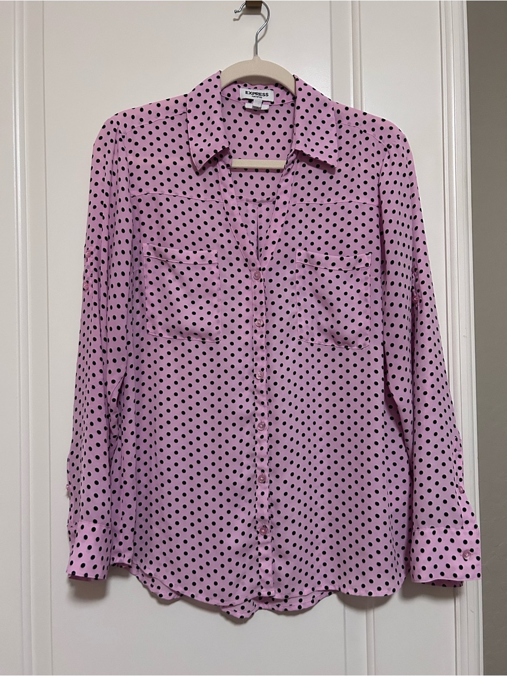 🖤💓 Express Pink & Black Polka Dots Button Down Blouse 💓🖤